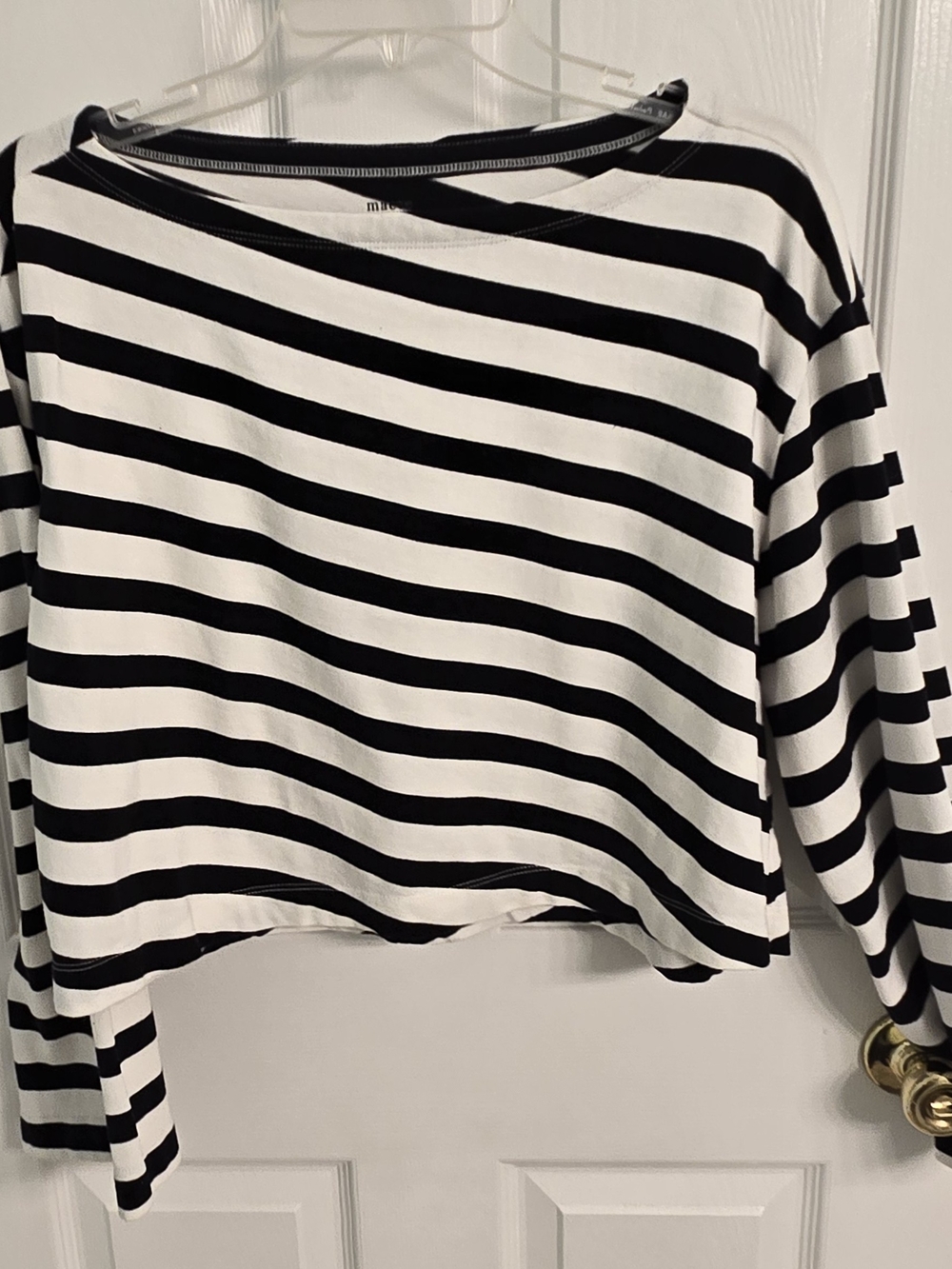 Maeve Anthropologie Striped Boatneck Asymmetri Crop Top Size M Black White